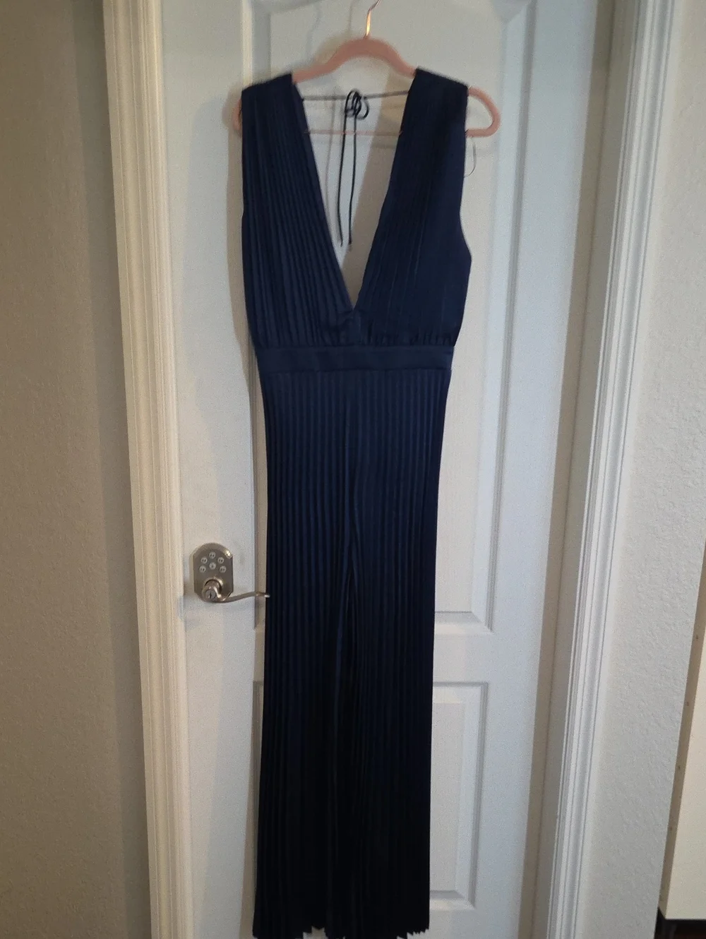 Abercrombie & Fitch Navy Pleated V-Neck Maxi Dress